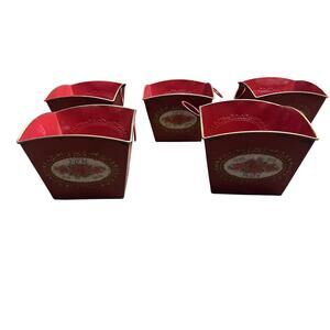 Red Metal Pot Tin Noel Joy Peace Christmas Holiday Flower Plant Planted Vase